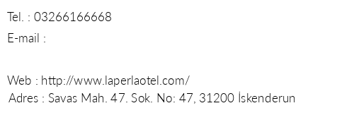 La Perla Boutique Otel telefon numaralar, faks, e-mail, posta adresi ve iletiim bilgileri